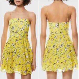 Alice + Olivia  Glinda Free Swinging Spaghetti Strap Mini Yellow Floral Sz 6
